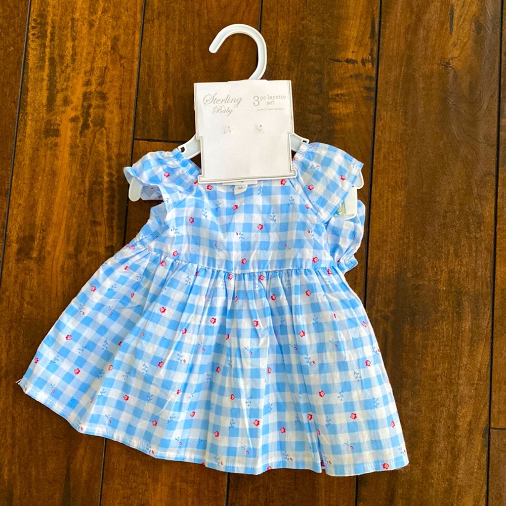 Blue/white formal dress with red flowers